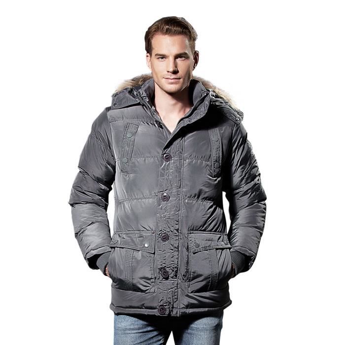 À Cafe noir Fourrure Capuche vert Col gris Doudoune bleu gris marron Hiver Matelassée Homme Clair qUw0npI