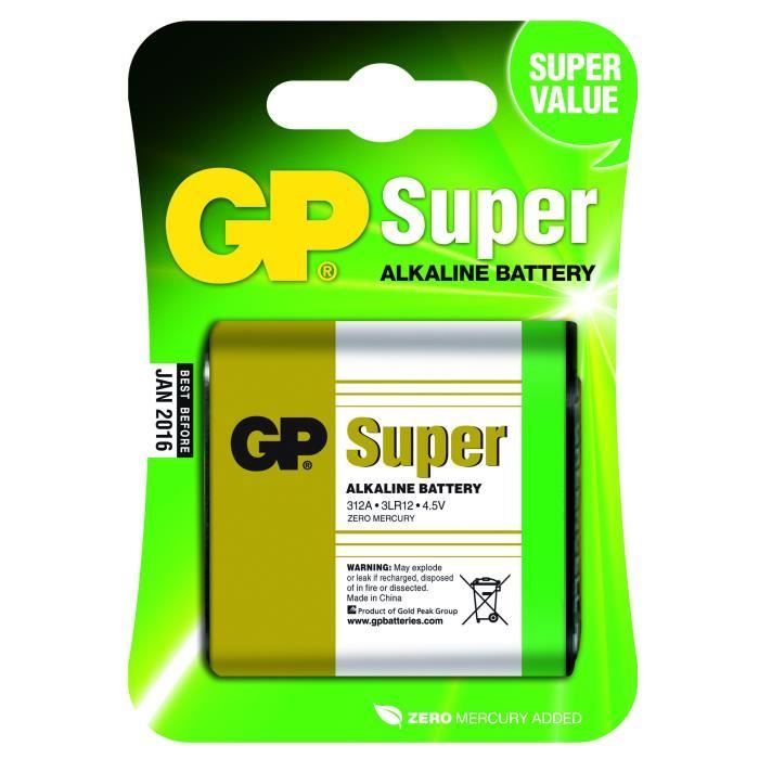 PILES SUPER ALCALINE GP 312AE-U1 / 3LR12 / 4.5V /blister de 1 pile