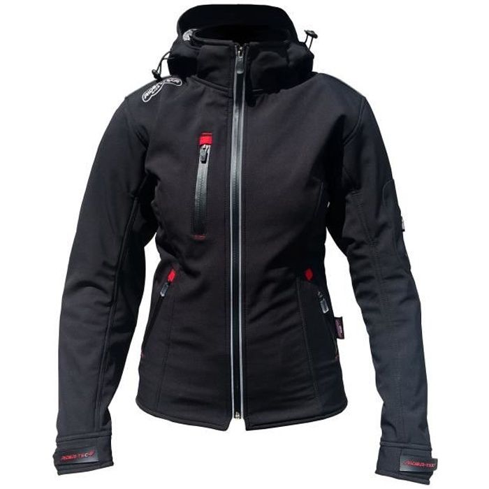 RIDER-TEC Blouson femme en Soft-Shell Noir avec coques de protections