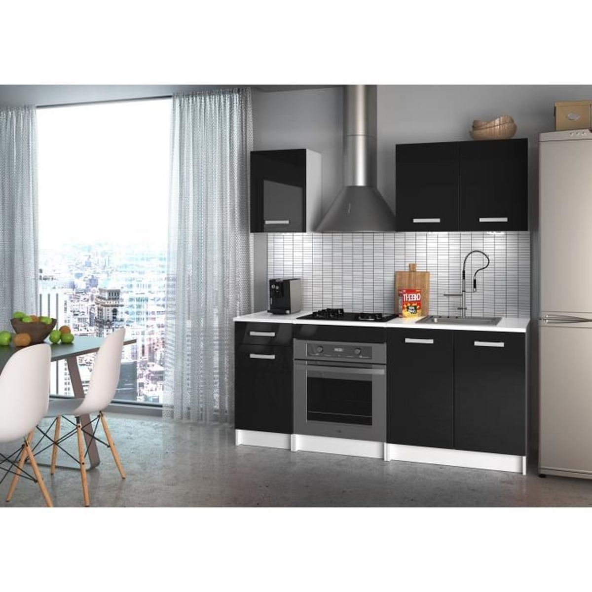 START Cuisine complète 1m80 - Noir haute brillance - Achat / Vente