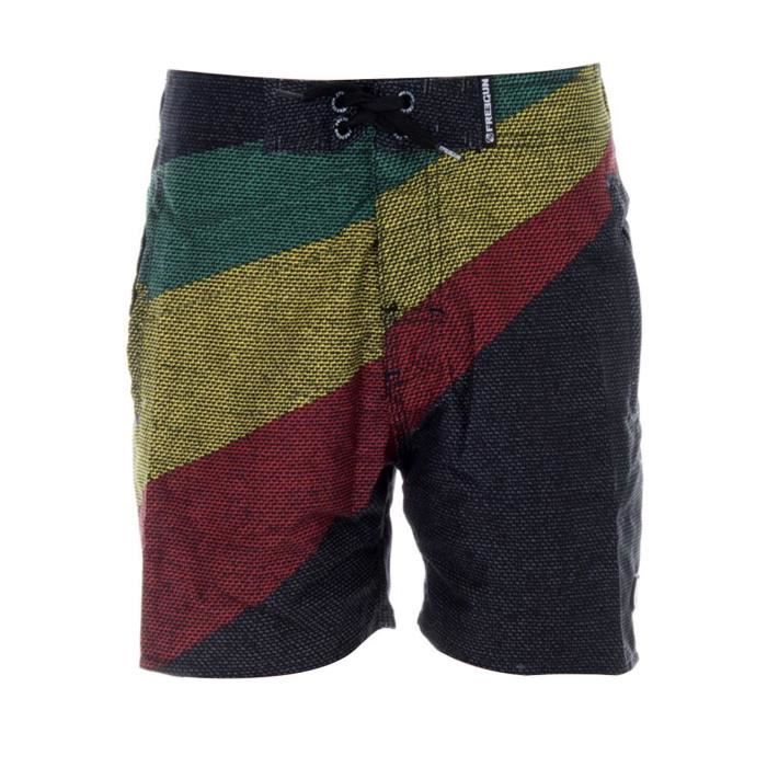 FREEGUN - Boardshort Long Noir Couleurs Jamaïque pour Garçon