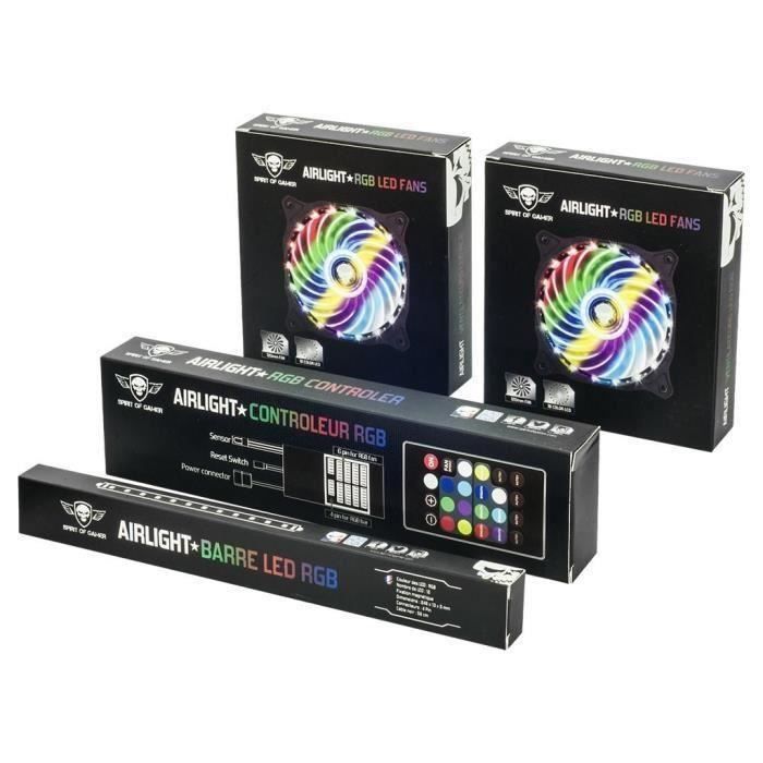 SPIRIT OF GAMER Kit 2 ventilateurs + 1 barre à Leds + 1 contrôleur + 1 télécommande - RGB