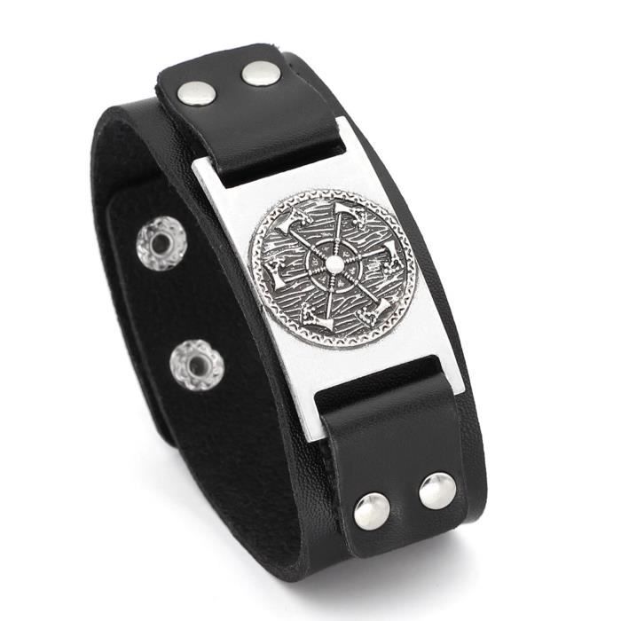 Bracelet arbre de vie viking en cuir véritable. Argent ancien.