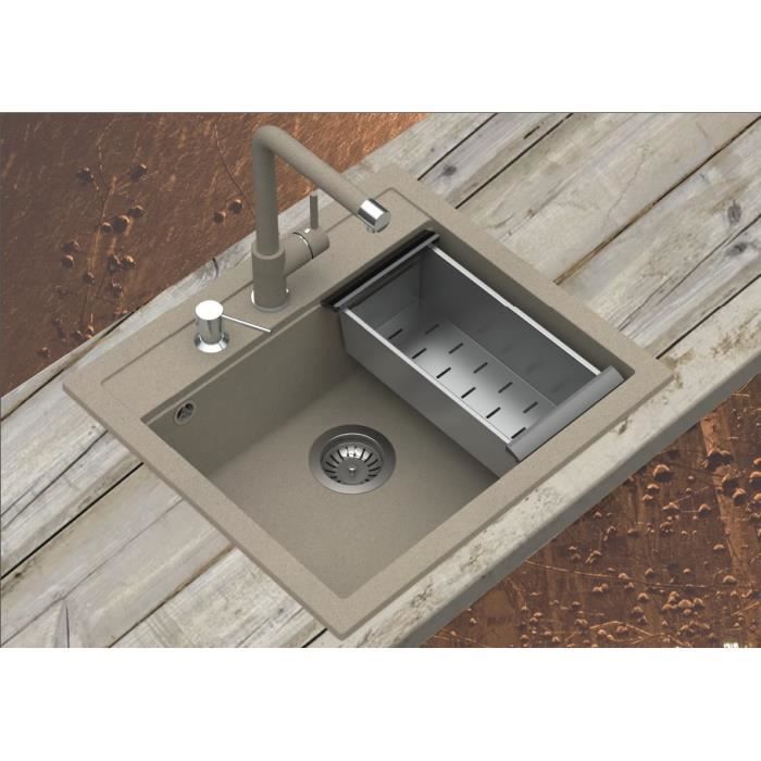 Evier carré 1 bac égouttoir inox granit GRIS Achat