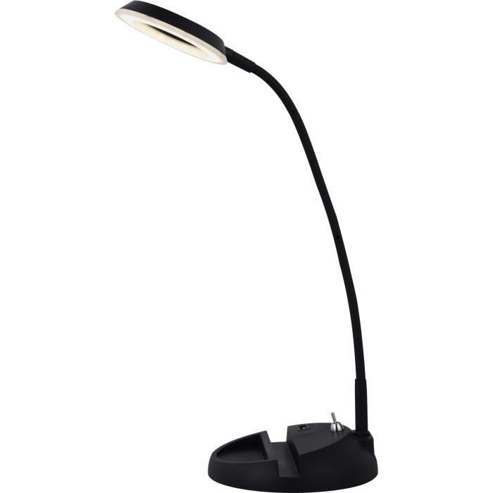 BRILLIANT Lampe de bureau Rick flexible avec port USB sur socle et support de téléphone - Noir