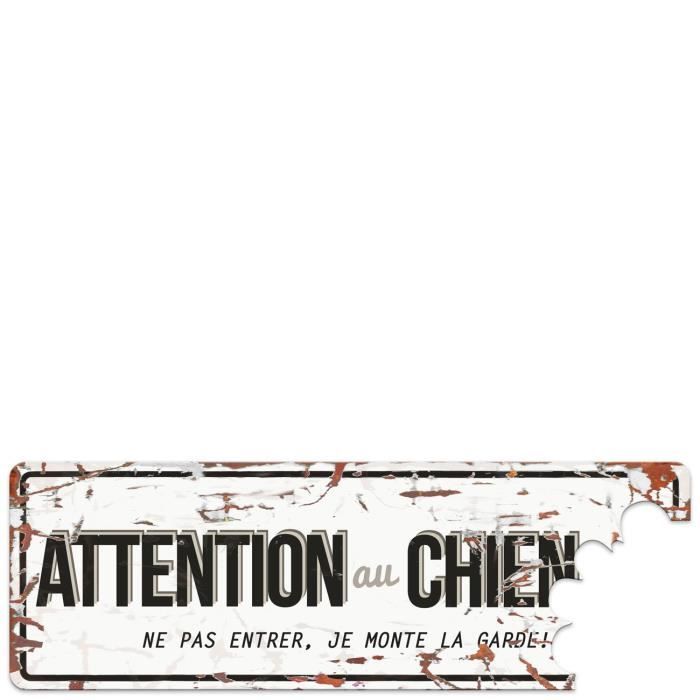 D&D Plaque Attention Chien Beware of the Dog - Blanc / Gris