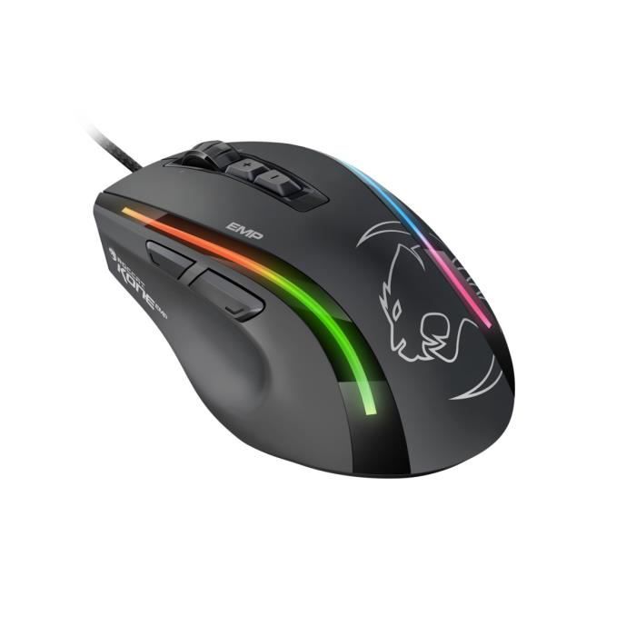 Roccat Souris Gamer KONE EMP - Filaire - Rétroéclairé RGB - Optique - 12 000 dpi - 11 Boutons - PC