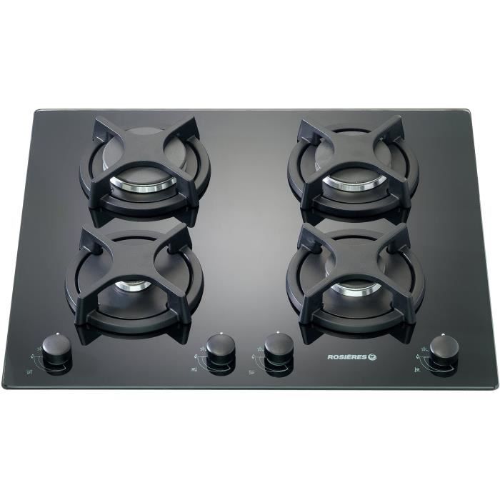 ROSIERES RTV640FPN-Table de cuisson gaz-4 foyers-8750 W-L 56 x P 48 cm-Revêtement verre-Noir