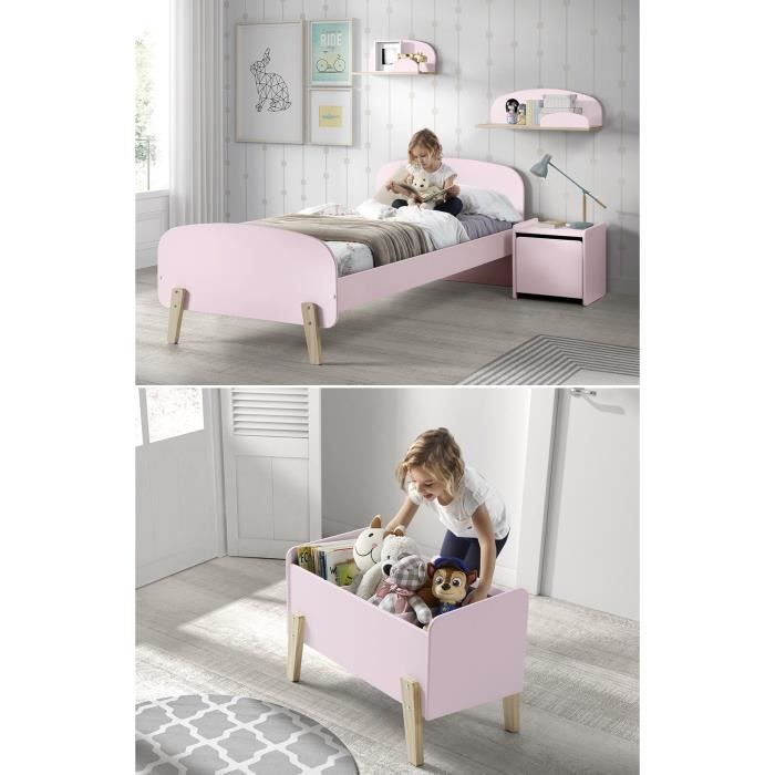 KIDDY Chambre enfant complète style scandinave en bois pin massif et MDF laqué vieux rose - l 90 x L 200 cm