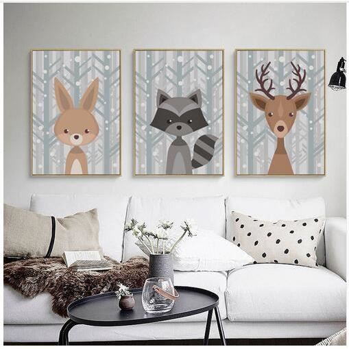 Mignon animal cerf renard toile peinture dessin animé ...