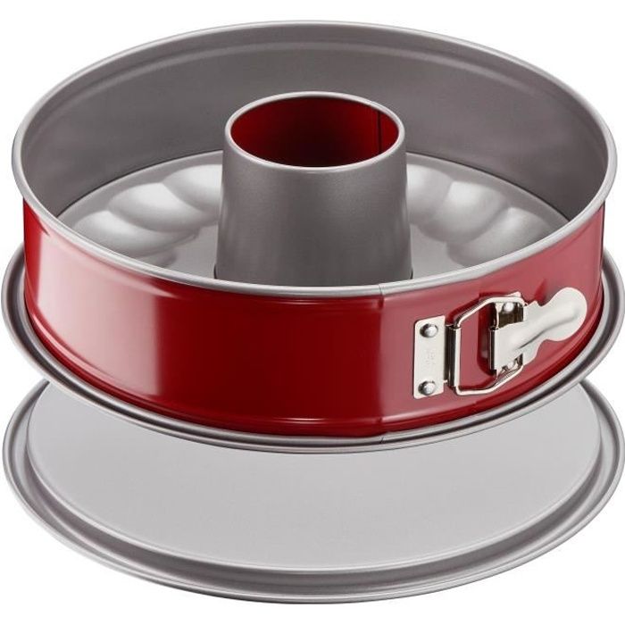 TEFAL Moule à savarin Delibake en acier - Ø 27 cm - Rouge et gris - Avec charnière