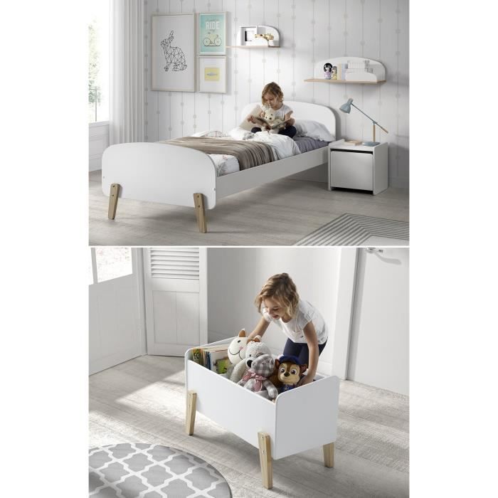 KIDDY Chambre enfant complète style scandinave en bois pin massif et MDF laqué blanc - l 90 x L 200 cm