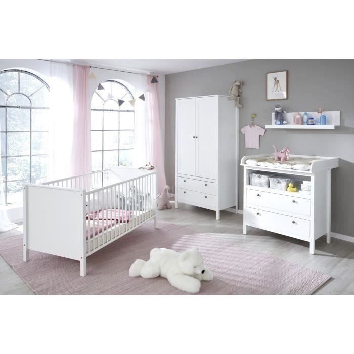 OLE Chambre bébé complète : Lit 70*140cm + Armoire + Commode - blanc