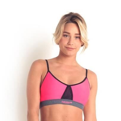 HAPPY AND SO Brassière Danse - Femme - Gris Chiné et Rose fluo