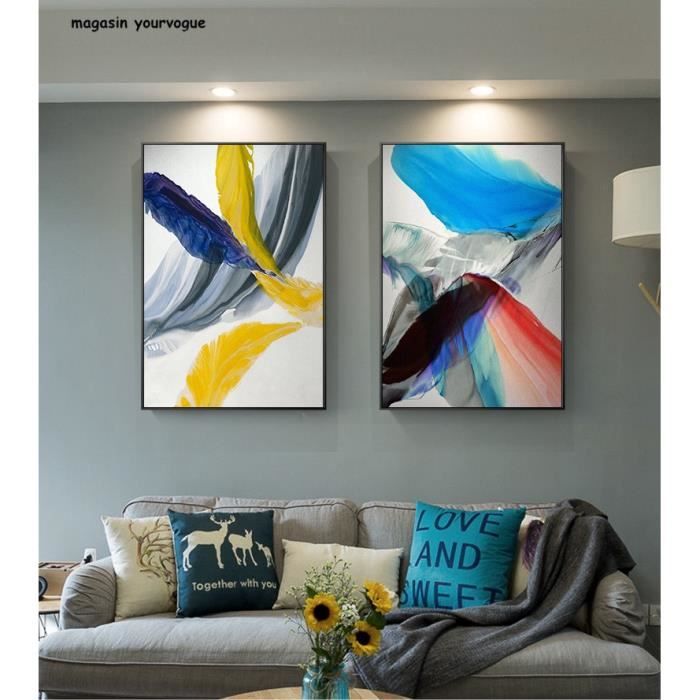 Abstrait Coloré Plume Toile Art Peintures Pour Salon Chambre Et