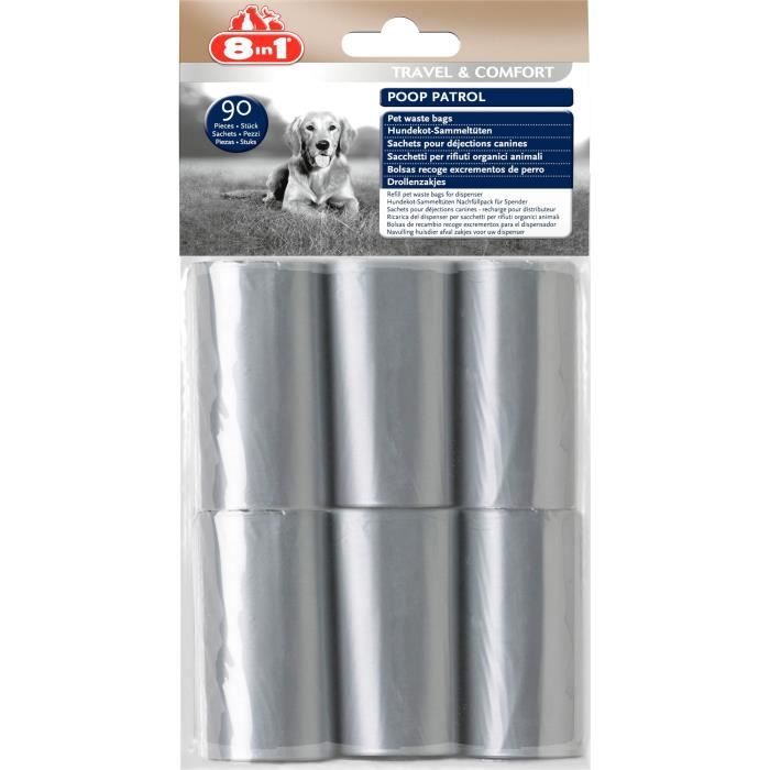 8in1 Poop Patrol sachets de rechange - Pour chien - Pack de 12 pièces - 6 packs