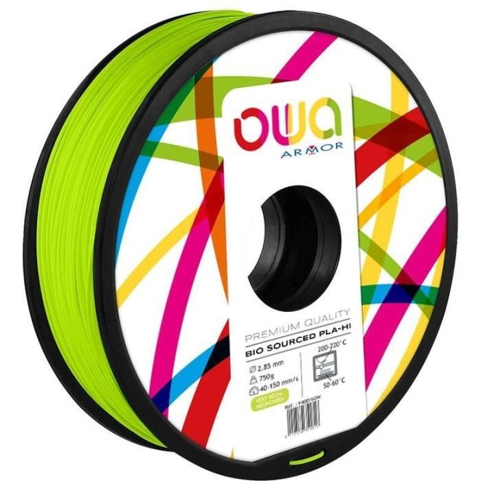 OWA Bobine de Filaments pour imprimante 3D - PLA Hi - Vert fluo