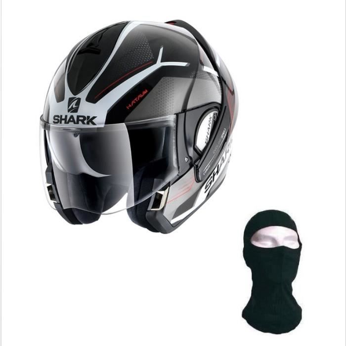 SHARK Casque modulable Evoline series3 Hataum déco rouge + Cagoule