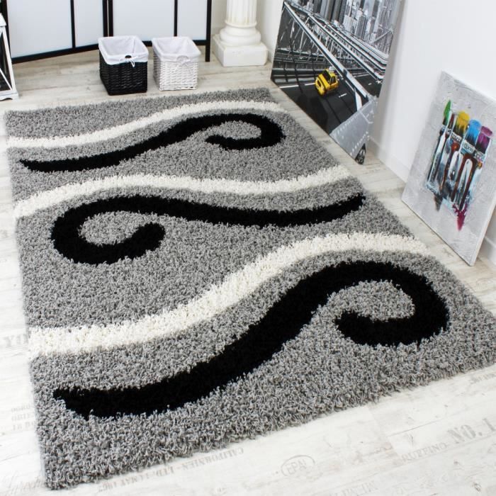 Shaggy Rayures Gris Noir Blanc 190x280 Cm Achat Vente