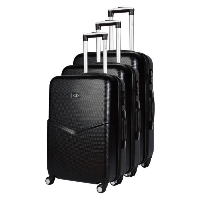 CDB Set de 3 Valises Chariots Rigides ABS Aspect croco 4 Roues 51-61-71cm Noir