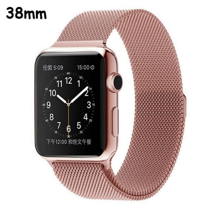 Bracelet Apple Watch I Watch en acier inoxydable 38 mm , Fermoir aimant puissant , rose or