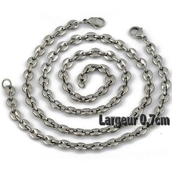 PARURE HOMME CHAINE BRACELET Bicolore NOIR GRAIN de Café 11mm ACIER INOXYDABLE