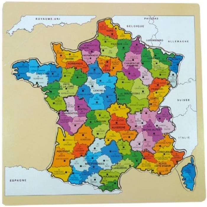 Puzzle carte de France régions et départements 30x30x0.5cm - Achat / Vente jeu d'apprentissage ...
