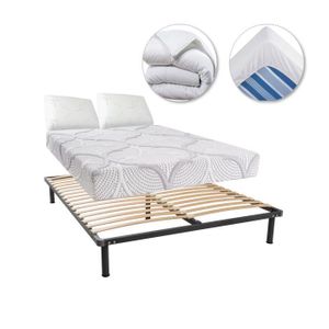 OLYMPE LITERIE Matelas + sommier 180x200 - Mémoire de forme lavend?tech? 60kg/m3 - Equilibré + Pack linge de lit