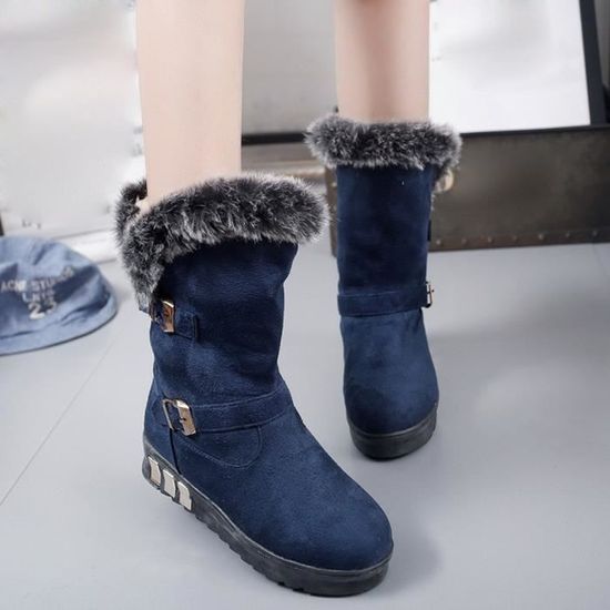Bottes femme Slip-On doux Bottes de neige bout rond Bottes plates d'hiver de fourrure cheville Bleu Bleu - Achat / Vente slip-on Bottes femme Slip-On doux Bottes de neige bout rond Bottes plates d'hiver de fourrure cheville Bleu Bleu - Achat / Vente slip-on