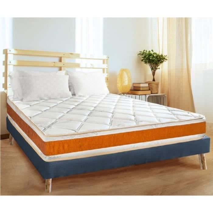 OLYMPE LITERIE Matelas + sommier 140x190 - Mousse HD 28kg/m3 + mémoire de forme 60kg/m3 Ergosoft ® - Equilibré - ATLAS