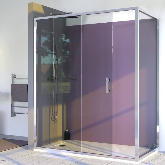 CREAZUR Porte de douche coulissante + paroi fixe Nerina - 160 x 190 cm + 90 x 190 cm - Verre trempé 6 mm