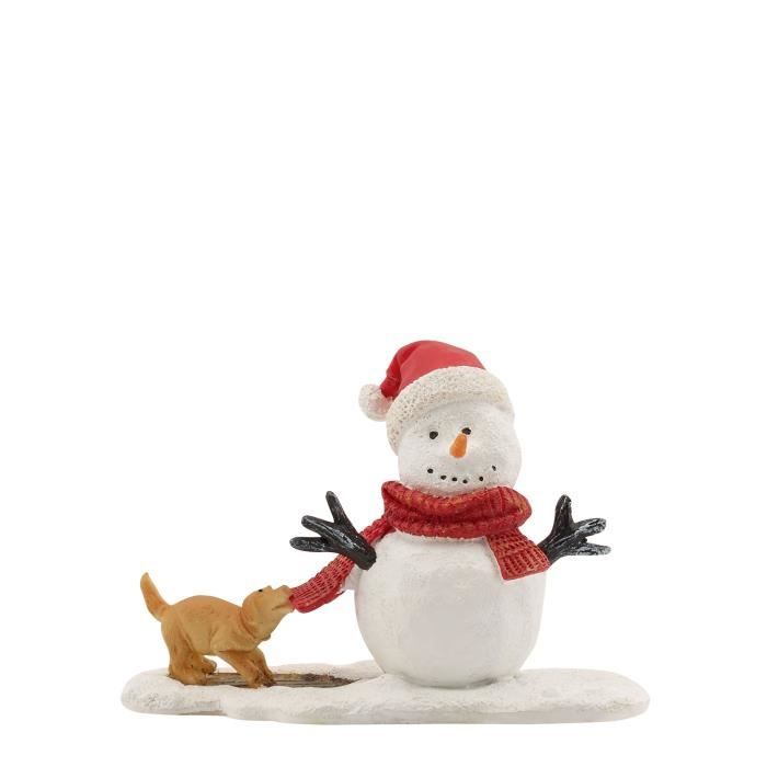 Personnage de Noël - Chien et Bonhomme de neige - Polyester - 10,5x4,5x7 cm - Multicolore