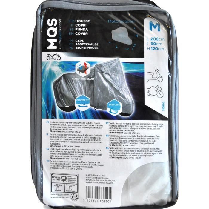 MQS Housse moto - 203 x 90 x 120 cm - Taille M