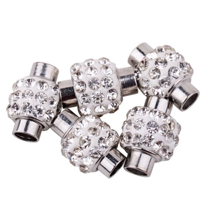 PandaHall Elite 10 Sets//Sac Fermoirs magnetiques pr Bracelet Collier sans Nickle Rond Laiton Components pr Creation Bijoux 11.5x6mm Argent