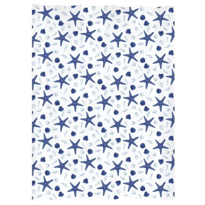 GELCO DESIGN Rideau de douche - 180x200 cm - Motif étoile de mer - Blanc et bleu
