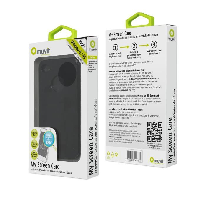 MUVIT Housse Minigel Noire Screen Care Pour Apple Iphone 4-4s