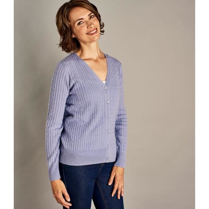 Cardigan Femme Col Cachemireamp; V Lilas À Woolovers Mérinos Torsadé trdQxshC