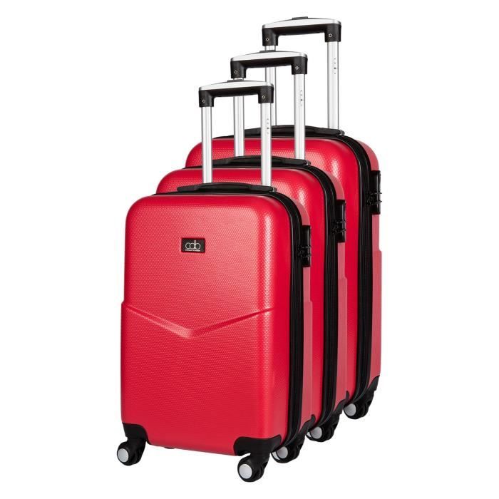 CDB Set de 3 Valises Chariots Rigides ABS Aspect croco 4 Roues 51-61-71cm Rouge