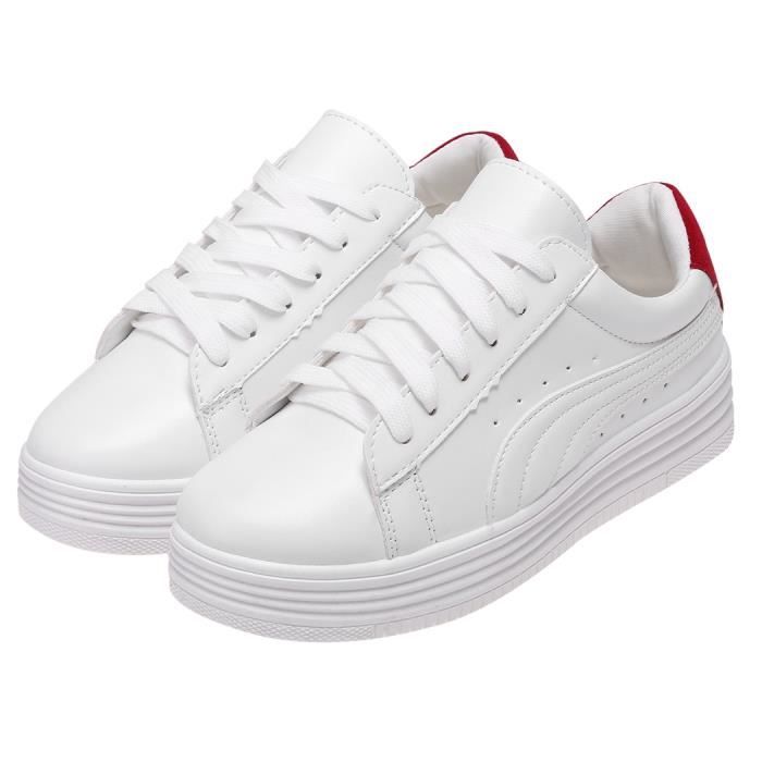 Baskets sneakers chaussures sport femme Cuir PU blanc ...