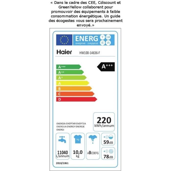  HW100-14636 - Lave linge frontal - 10 kg - 14003