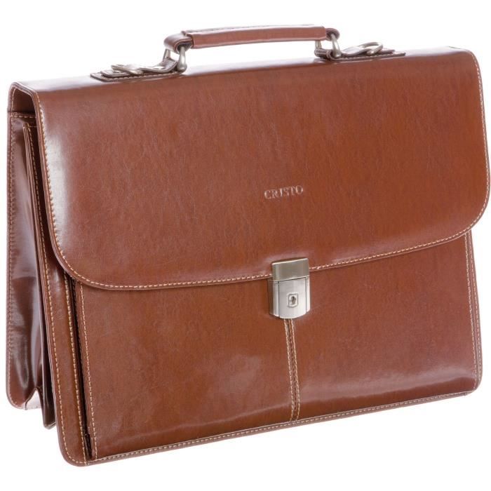 CRISTO Sacoche Marron Cuir 2 Soufflets
