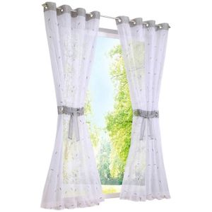 VOILAGE 1Pièce Rideau Voilage LxH-140x245cm Broderie Feuil