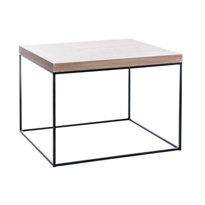 Table basse style contemporain - Décor chêne et noir - L 80 x l 80 x H 60 cm