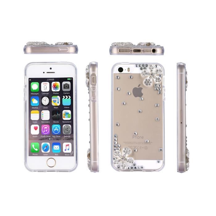 PLATYNE Coque pour iPhone 5 / 5 s - Souple - Strass et fleur