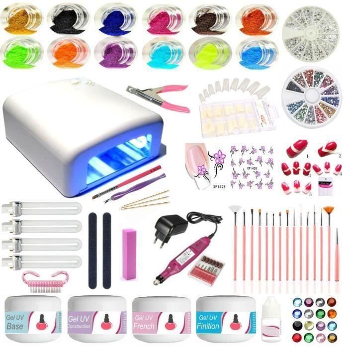 COFFRET DE MANUCURE Kit manucure 4XL ongles nail art lampe capsules uv. Kit gel uv manucure avec