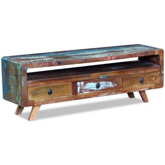 Meuble TV avec 3 tiroirs Bois de récupération massif - Achat / Vente ... Meuble TV avec 3 tiroirs Bois de récupération massif - Achat / Vente ...