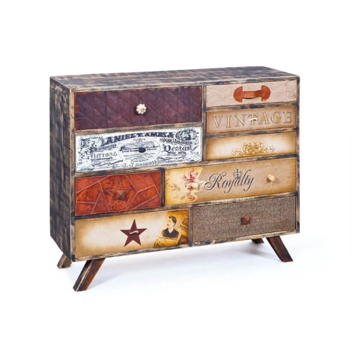 Commode en bois massif 104 cm style vintage avec 9 tiroirs ...