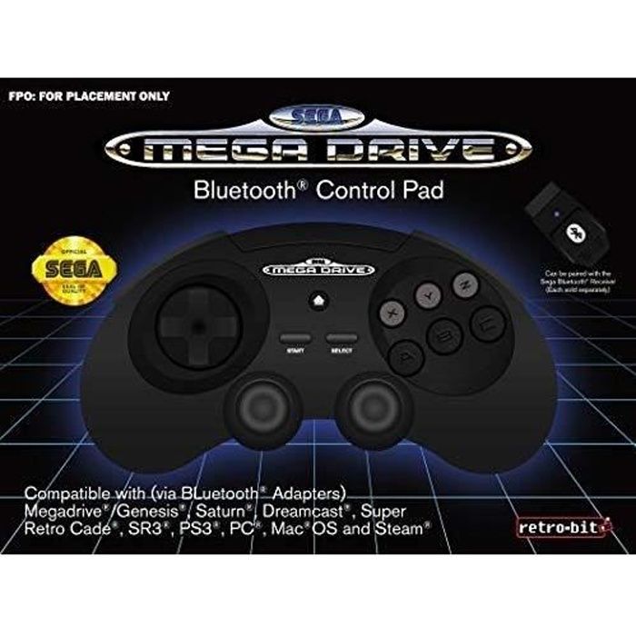 Manette filaire noire Retrobit SEGA Mega Drive Connexion d'origine