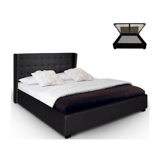 Lit capitonné Eagle 180cm noir   Lit avec sommier relevable 180x200cm