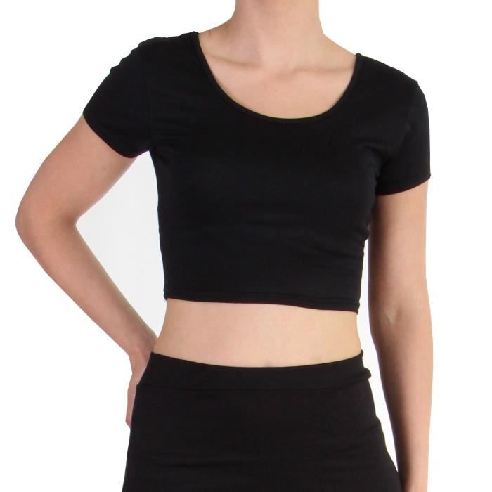 Top T-Shirt court simple FEMME Noir - Achat / Vente t ...